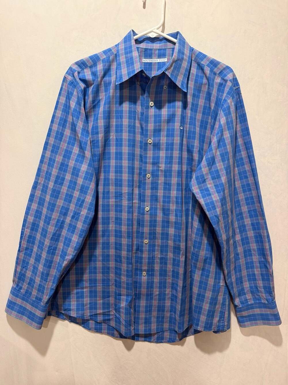 Southern Tide Plaid Long Sleeve Button-Up Shirt Size L Blue